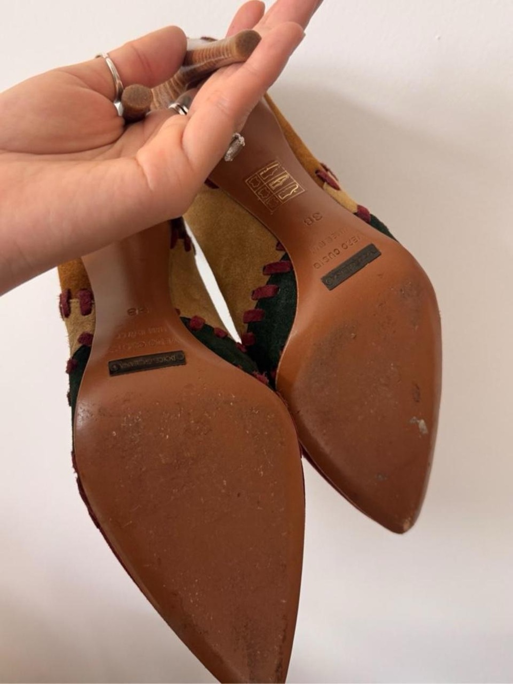 90s Dolce & Gabbana Multicolor Suede Patchwork Pointed-Toe Pumps - Women's 7.5 - Picture 5 of 8